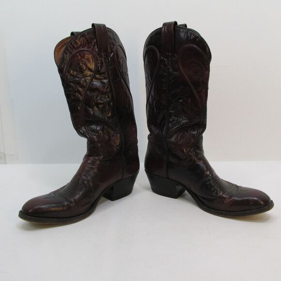 Men\'s Dan Post Mahogany Cherry Red Leather Almond Toe Western Cowboy Boots 8.5 D
